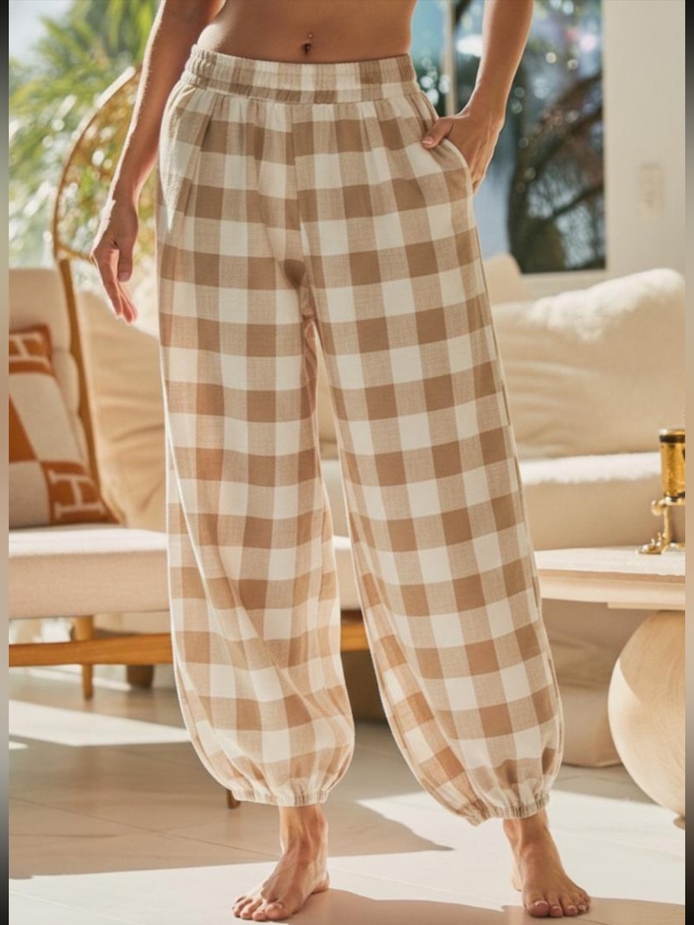 261 LovLov CHECK ELASTIC WAIST TROUSERS